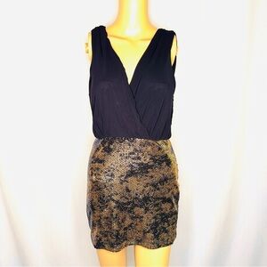 Foreign Exchange Navy Mini Dress with Rose Gold Copper Sequins